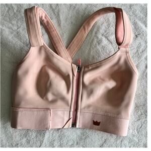 SHEFIT Luxe Sports Bra Size 2 Luxe (M) Blush Pink Rose Gold Marble Zip Front